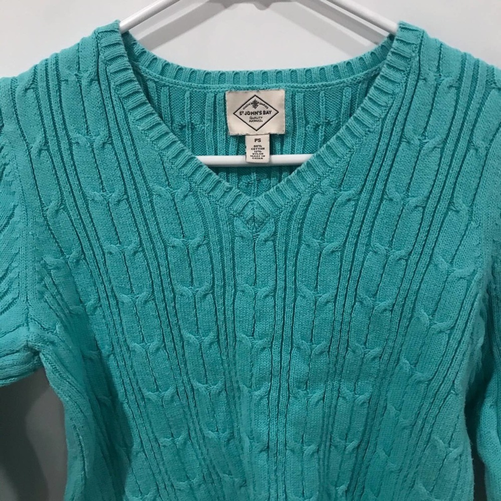 St. John's Bay Knitting Sweater V-Neck Teal Blue - Picture 2 of 9